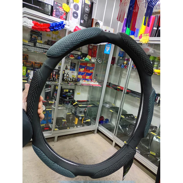 Funda cubre Volante de autos standard 38cm ergonómico negro con gris 5