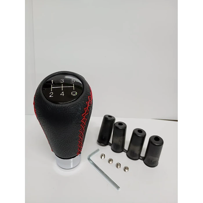 Pomo perilla palanca de cambios tunning cuero PU negro con costura roja 5 velocidades y reversa en sexta  1
