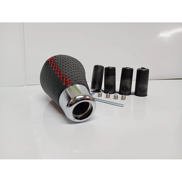 Pomo perilla palanca de cambios tunning cuero PU negro con costura roja 5 velocidades y reversa en sexta  2