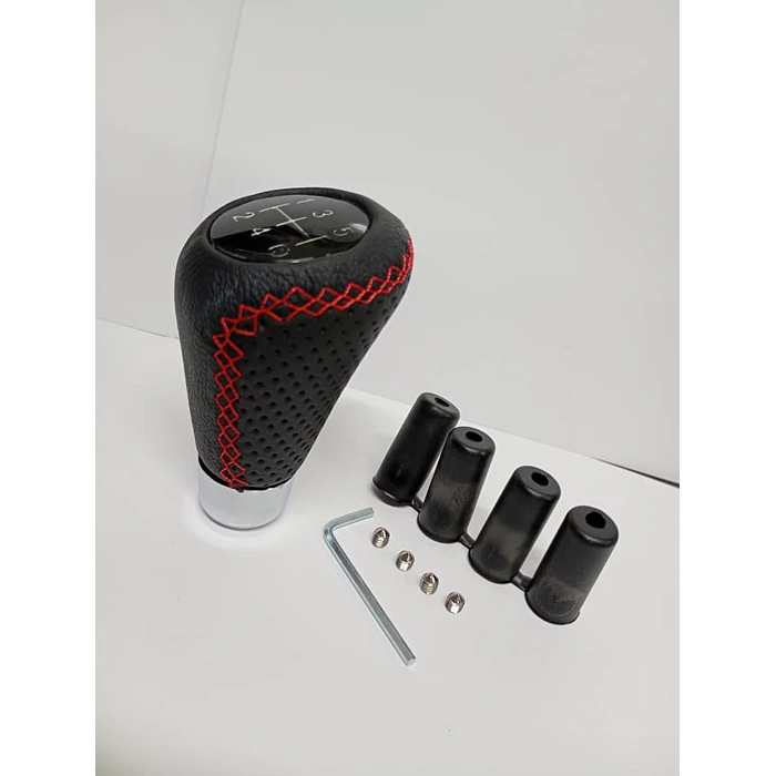 Pomo perilla palanca de cambios tunning cuero PU negro con costura roja 5 velocidades y reversa en sexta  4