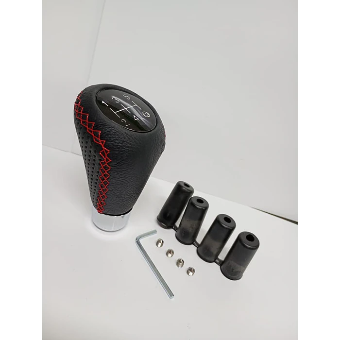 Pomo perilla palanca de cambios tunning cuero PU negro con costura roja 5 velocidades y reversa en sexta  5