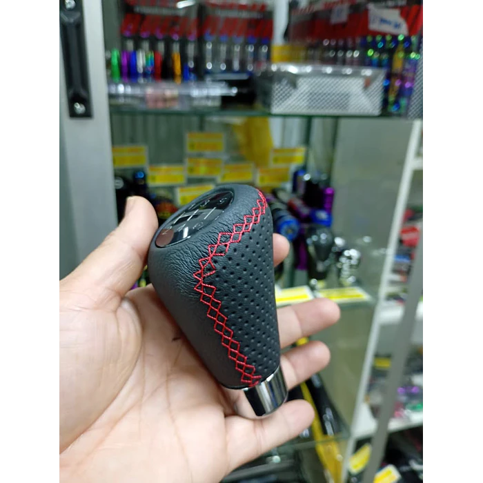 Pomo perilla palanca de cambios tunning cuero PU negro con costura roja 5 velocidades y reversa en sexta  6