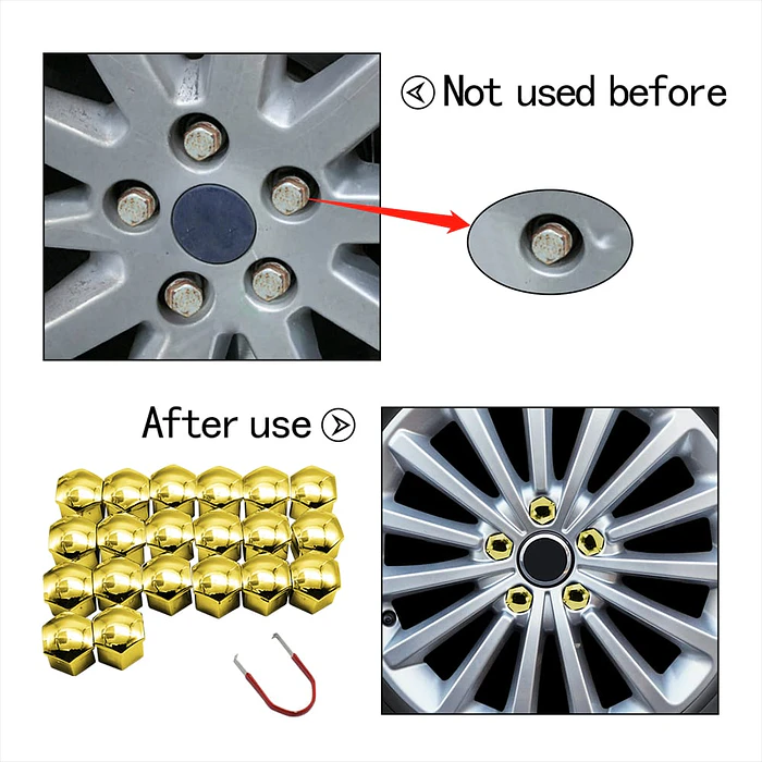  Cubierta de tuercas de neumáticos de auto, a prueba de polvo, protección decorativa exterior 17mm, tapa de Perno 20 piezas color dorado amarillo  12
