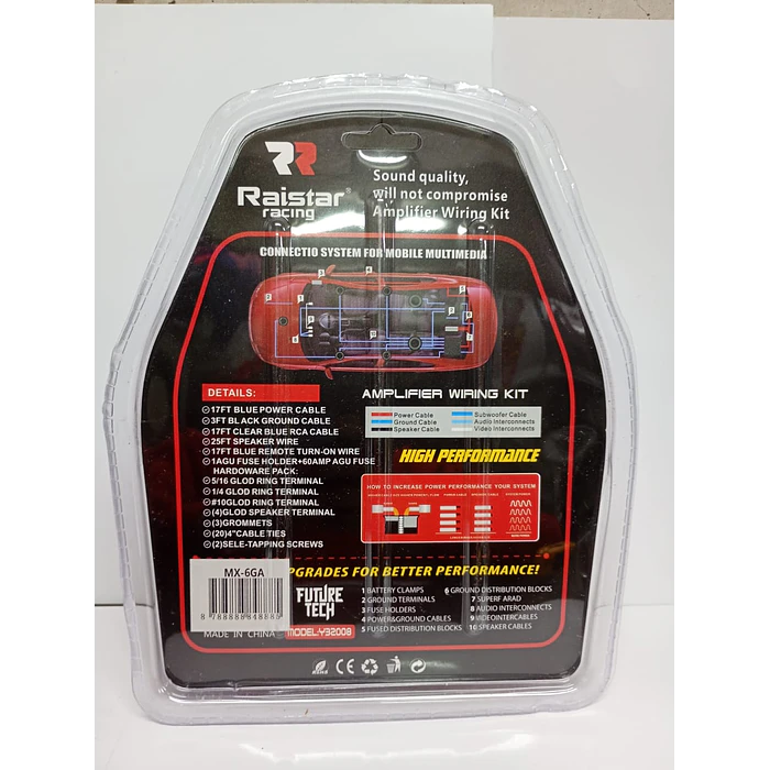 Kit Cables Sonido Amplificador Audio Auto 6 AWG RCA Fusible 6