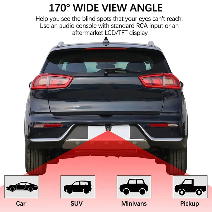Camara de retroceso para autos 1080p 170°grados camara de respaldo de estacionamiento automático impermeable con visión nocturna antiinterferencias ajustable gran angular 5