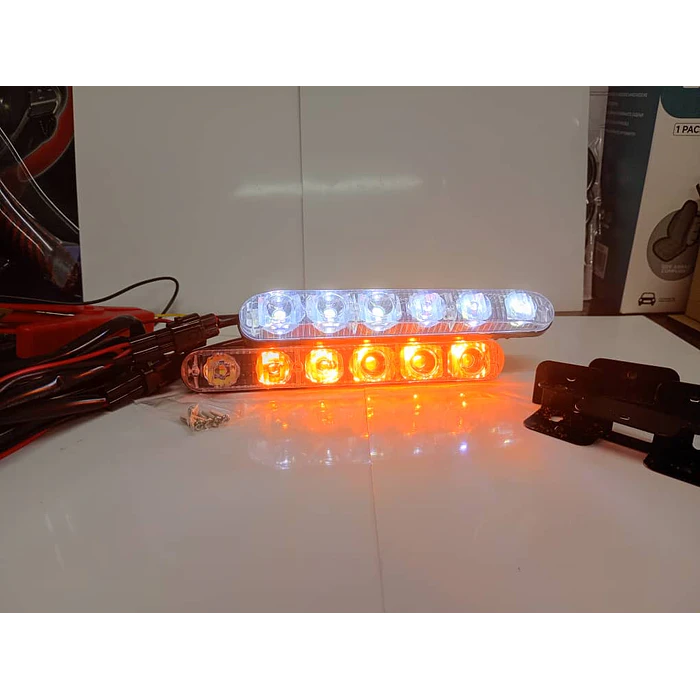  Luz de circulación diurna para autos, lámpara antiniebla de señal de giro, Blanco con ámbar 1