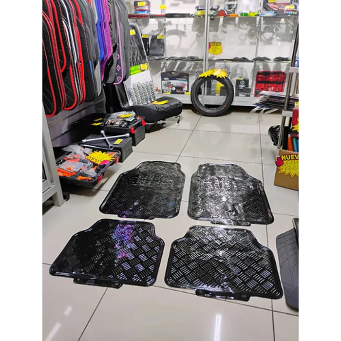 * X4 Alfombras Pisos Tapetes Para Autos* Negro Metalizado Negro 10