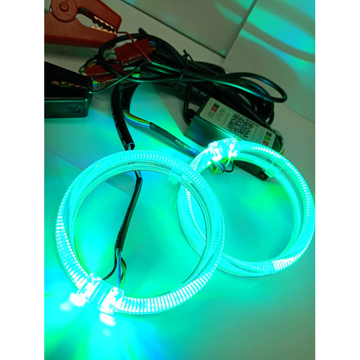 par de anillos  anillos de luz led circular universal ojos de ángel RGB multicolor para autos, accesorios de modificación de ópticos medida 80mm 3