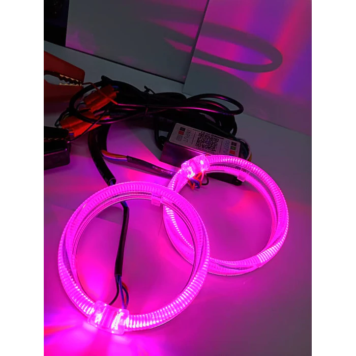 par de anillos  anillos de luz led circular universal ojos de ángel RGB multicolor para autos, accesorios de modificación de ópticos medida 80mm 7