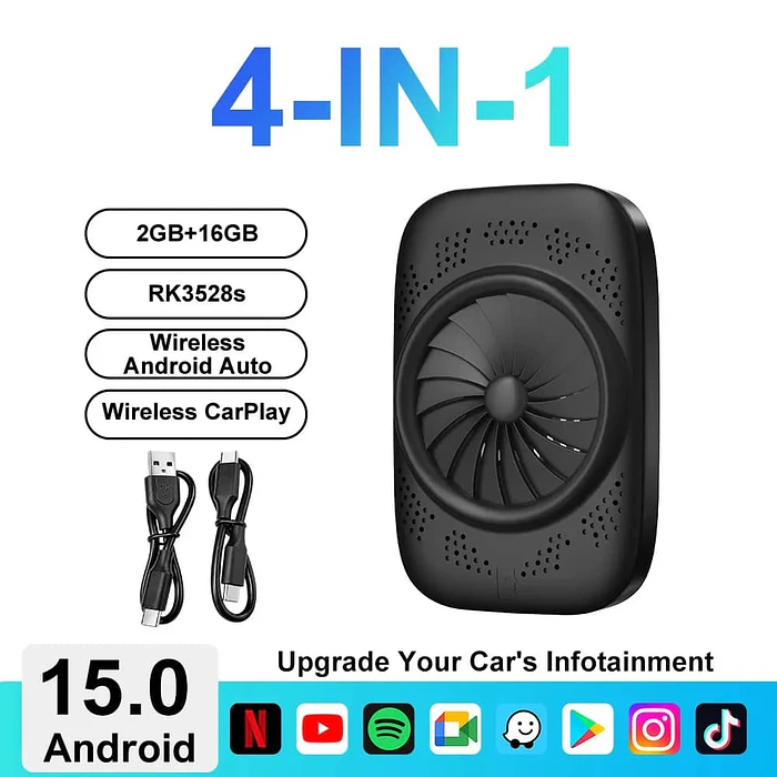 CARPLAY AI BOX 4 EN 1 ANDROID 15 – WIFI, YOUTUBE Y NETFLIX 6