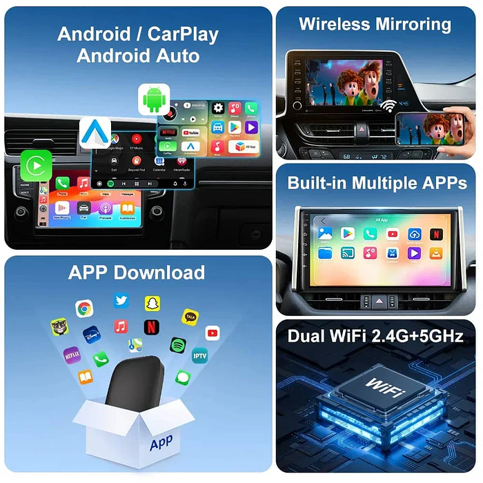 CARPLAY AI BOX 4 EN 1 ANDROID 15 – WIFI, YOUTUBE Y NETFLIX 13