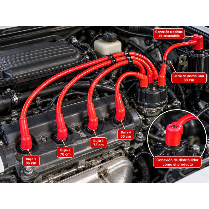 JUEGO 5 CABLES DE BUJÍAS ALTO VOLTAJE UNIVERSAL AUTOS 3