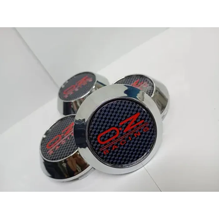 X4 Tapas Centro De Llantas De Auto Conicas Oz 58mmx60mm Carbono Logo Rojo 1