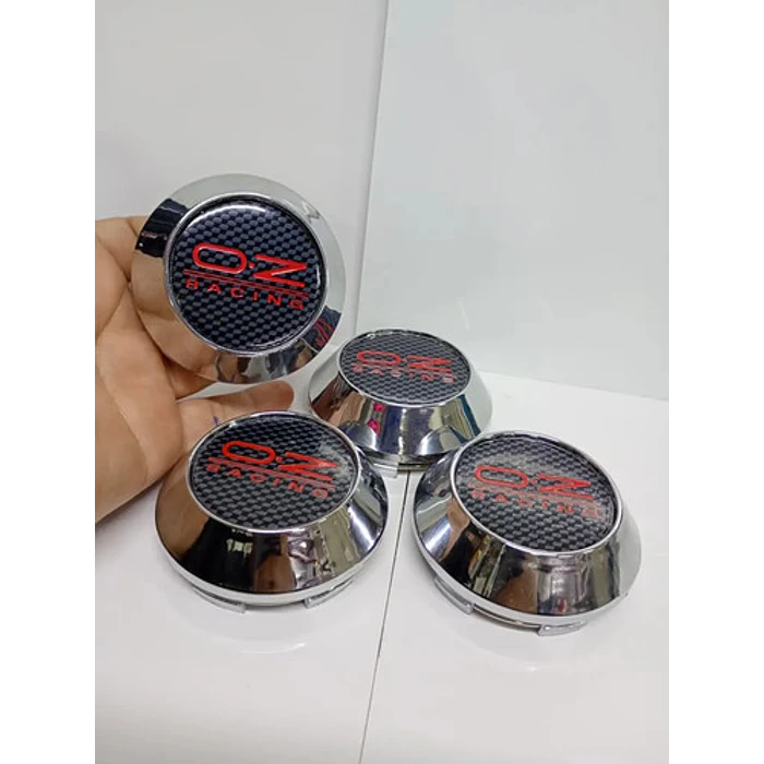 X4 Tapas Centro De Llantas De Auto Conicas Oz 58mmx60mm Carbono Logo Rojo 2