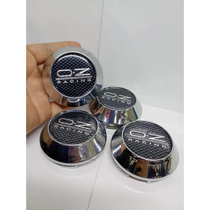 X4 Tapas Centro De Llantas De Auto Conicas Oz 58mmx60mm Carbono Logo Plata 2