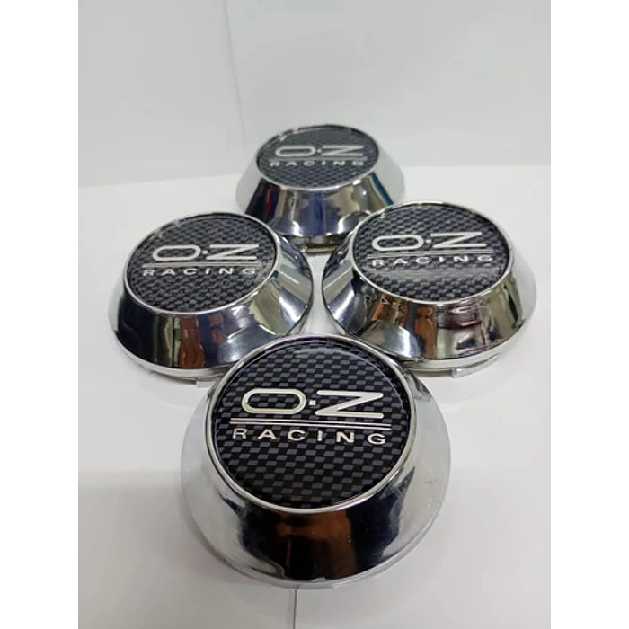 X4 Tapas Centro De Llantas De Auto Conicas Oz 58mmx60mm Carbono Logo Plata 4