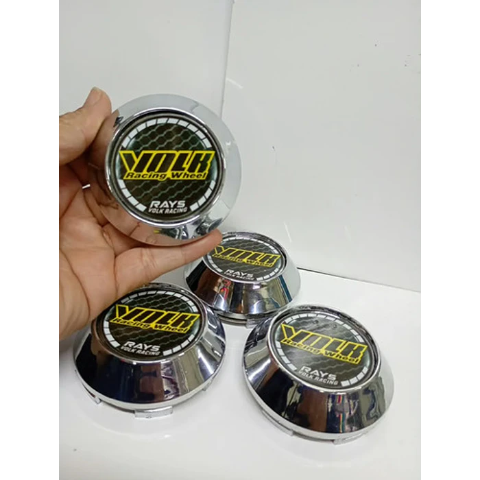 X4 Tapas Centro De Llantas De Auto Conicas 58mm X 60mm Volk Negro Con Amarillo 2
