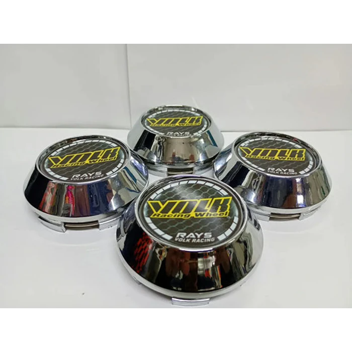 X4 Tapas Centro De Llantas De Auto Conicas 58mm X 60mm Volk Negro Con Amarillo 3