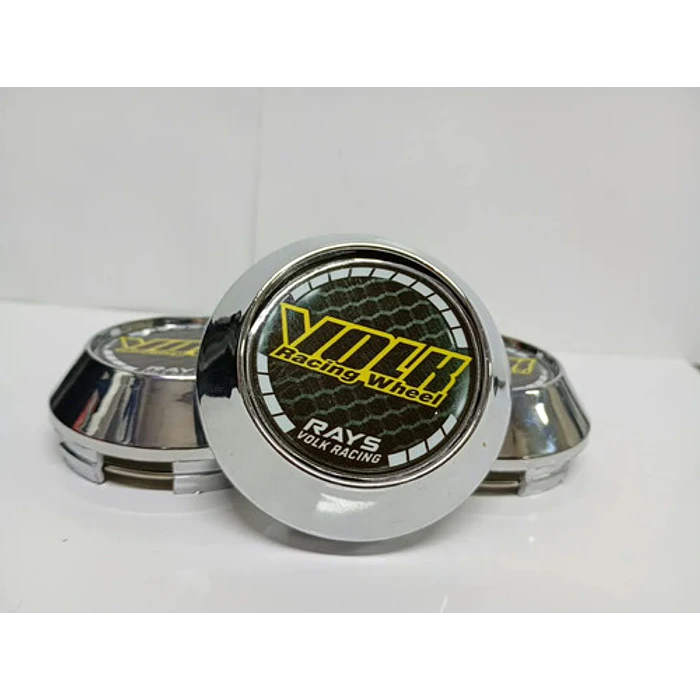 X4 Tapas Centro De Llantas De Auto Conicas 58mm X 60mm Volk Negro Con Amarillo 4