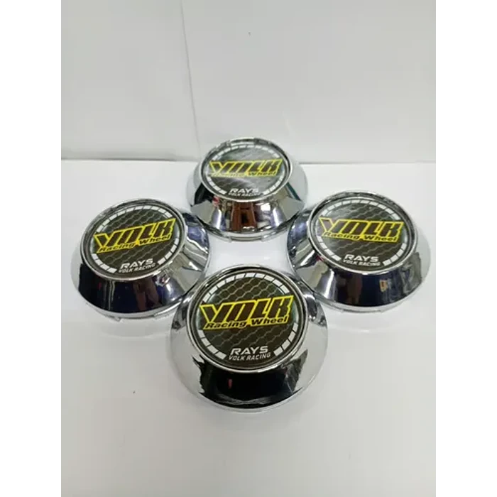 X4 Tapas Centro De Llantas De Auto Conicas 58mm X 60mm Volk Negro Con Amarillo 5