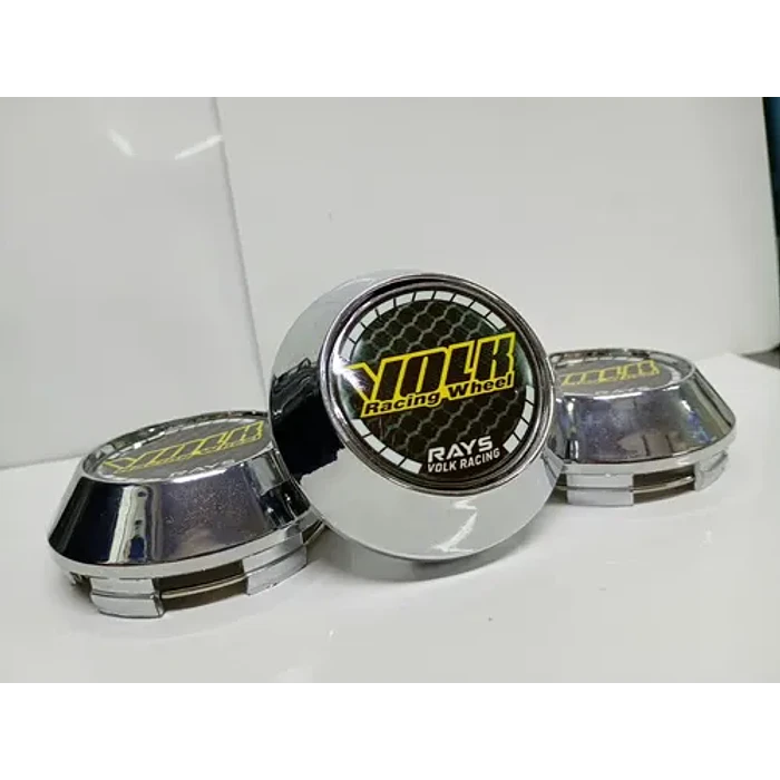 X4 Tapas Centro De Llantas De Auto Conicas 58mm X 60mm Volk Negro Con Amarillo 7
