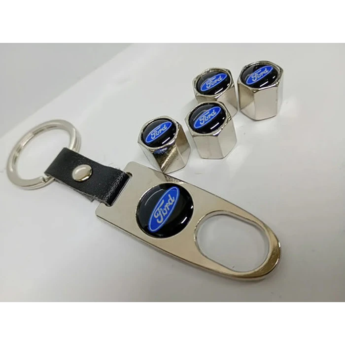 Set De 4 Tapas De Válvulas Fd Con Llavero Incluido 4