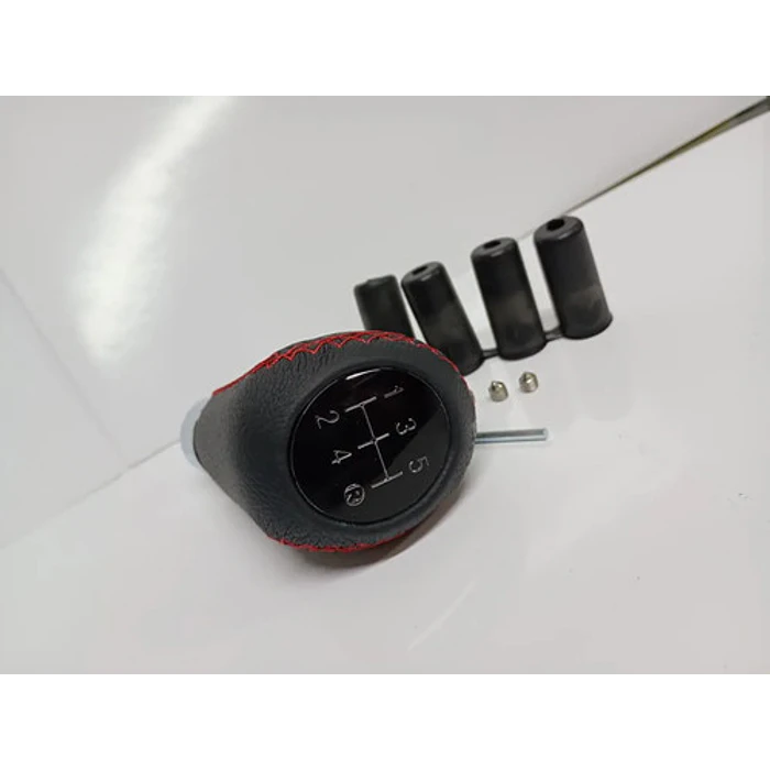Pomo Perilla Palanca Cambios Tuning Cuero Pu Negro Costu Roj Negro Costura Roja 1