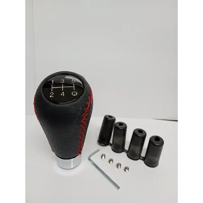 Pomo Perilla Palanca Cambios Tuning Cuero Pu Negro Costu Roj Negro Costura Roja 2