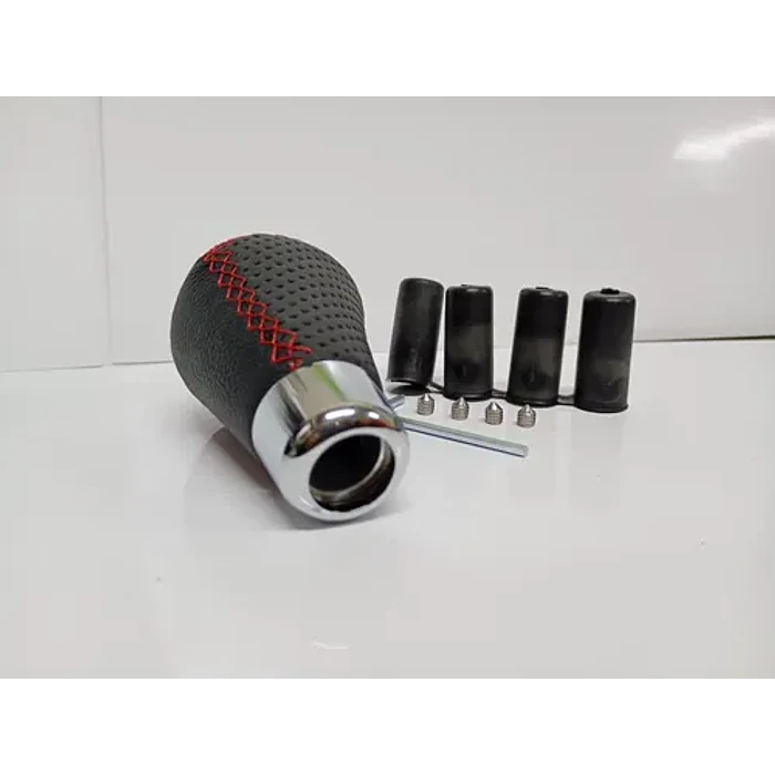 Pomo Perilla Palanca Cambios Tuning Cuero Pu Negro Costu Roj Negro Costura Roja 3