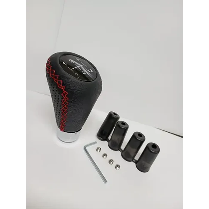 Pomo Perilla Palanca Cambios Tuning Cuero Pu Negro Costu Roj Negro Costura Roja 4