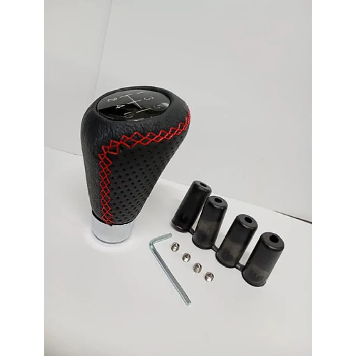 Pomo Perilla Palanca Cambios Tuning Cuero Pu Negro Costu Roj Negro Costura Roja 5