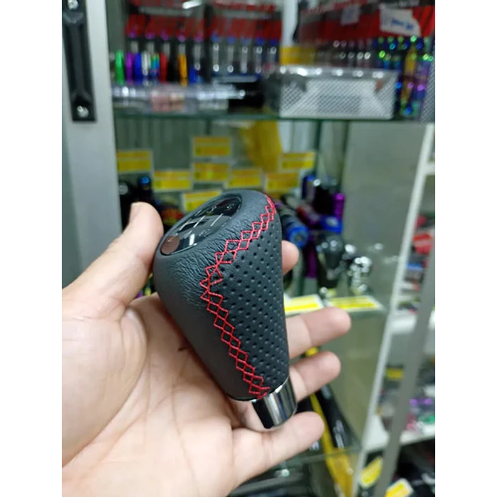 Pomo Perilla Palanca Cambios Tuning Cuero Pu Negro Costu Roj Negro Costura Roja 6