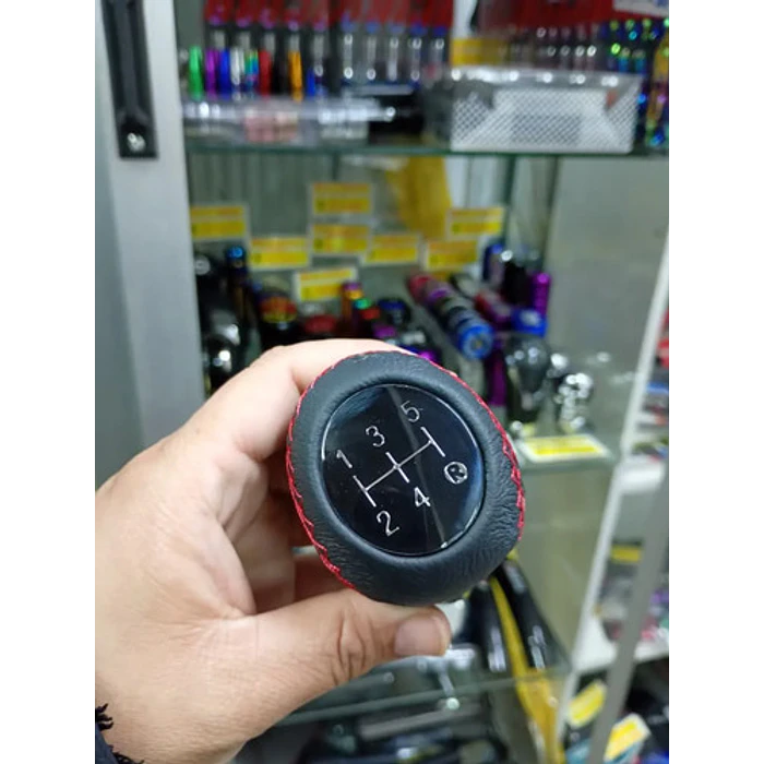 Pomo Perilla Palanca Cambios Tuning Cuero Pu Negro Costu Roj Negro Costura Roja 7