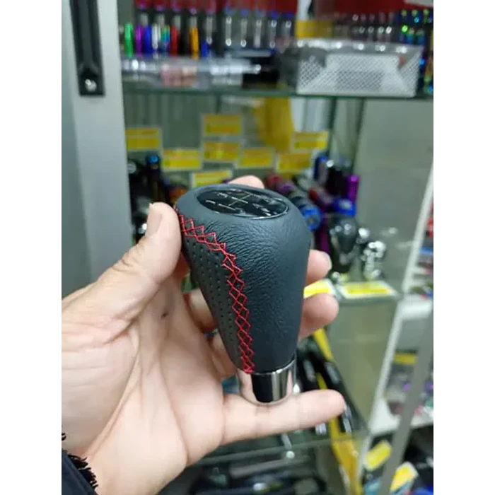 Pomo Perilla Palanca Cambios Tuning Cuero Pu Negro Costu Roj Negro Costura Roja 8