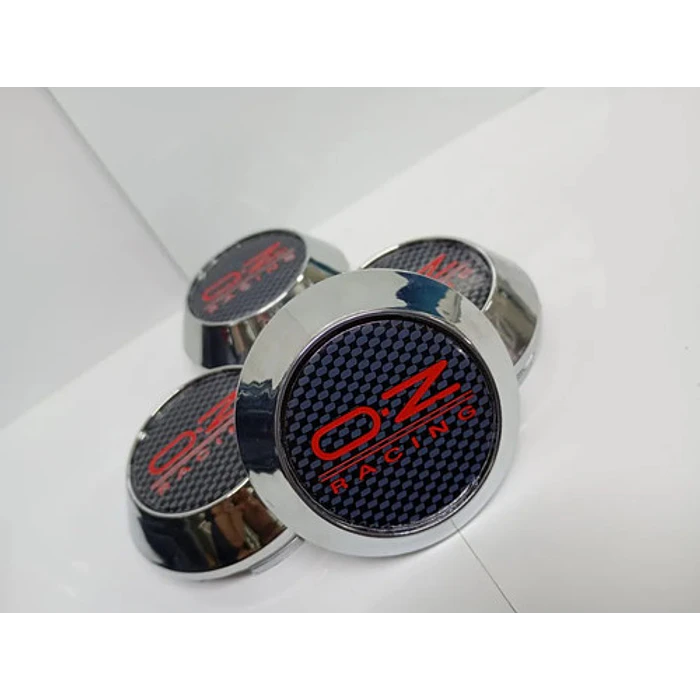 X4 Tapas Centro De Llantas De Auto Conicas Oz 62mmx68mm Carbono Letra Roja 1