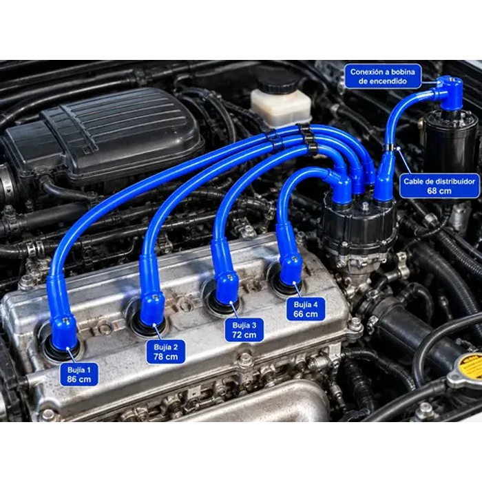 Juego 5 Cables De Bujías Alto Voltaje Universal Autos. Azul 3
