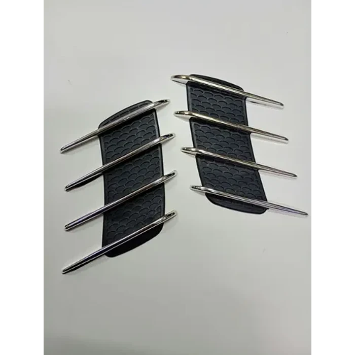Par De Branquias Rejillas Decorativas Laterales Para Auto Negro Con Plata 4