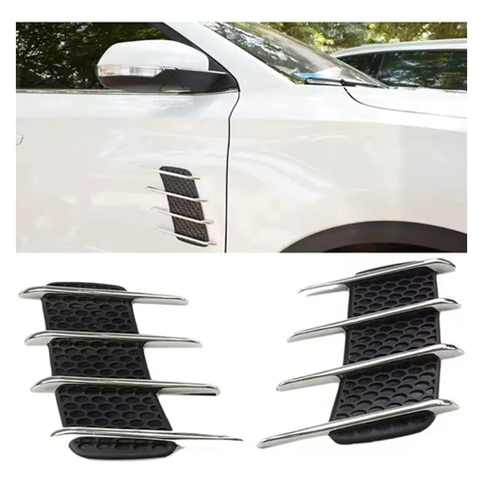 Par De Branquias Rejillas Decorativas Laterales Para Auto Negro Con Plata 6