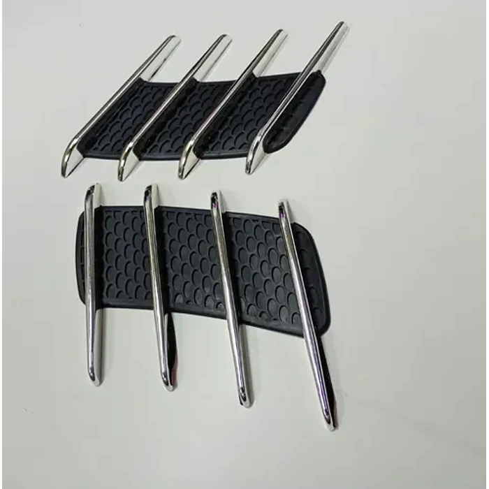Par De Branquias Rejillas Decorativas Laterales Para Auto Negro Con Plata 10