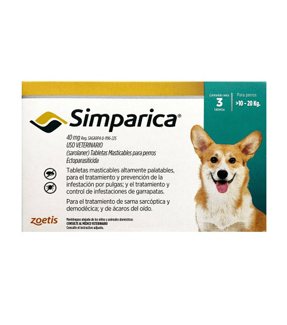 Simparica Perros 10 - 20 Kg  3comprimidos