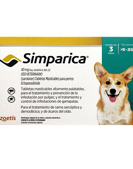 Simparica Perros 10 - 20 Kg  3comprimidos