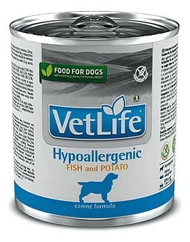 Lata perros vetlife pescado y papa 300 grs