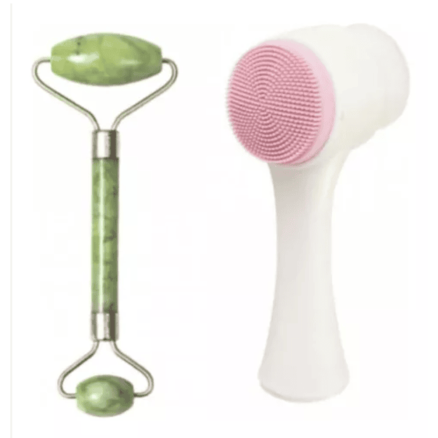 Set Cepillo Limpieza Facial Doble + Rodillo Masajeador 