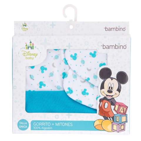 SET GORRO + MITON MICKEY CELESTE BAMBINO