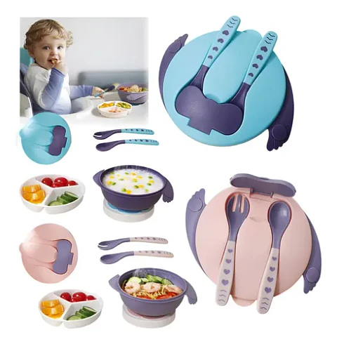 Plato Bowl Antideslizante Bebe Niño + Cuchara + Tenedor 