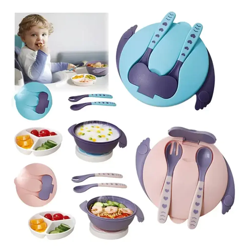 Plato Bowl Antideslizante Bebe Niño + Cuchara + Tenedor  1