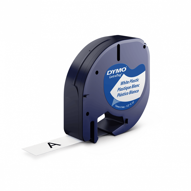CINTA DYMO NEGRO SOBRE BLANCO 12MM X 4M ETIQUETA PLASTICA LETRATAG 1