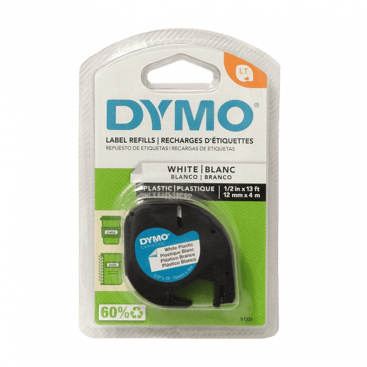 CINTA DYMO NEGRO SOBRE BLANCO 12MM X 4M ETIQUETA PLASTICA LETRATAG 2