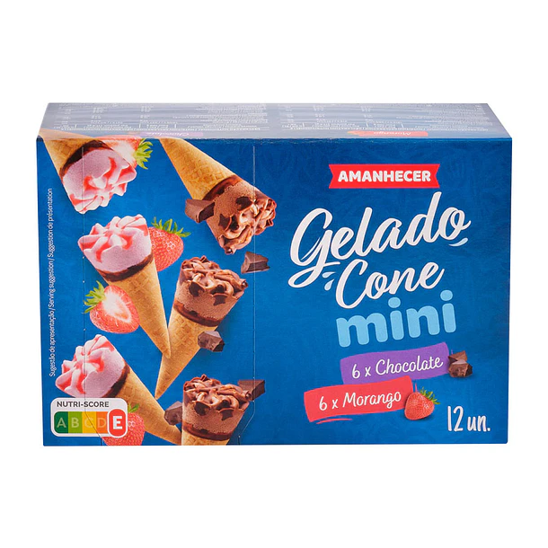 GELADO MINI CONE CHOC & MORANGO AMANH 12UN