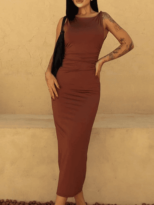 Vestido Josefa Marrón Vestido Midi con Drapeado | Amapola Boutique